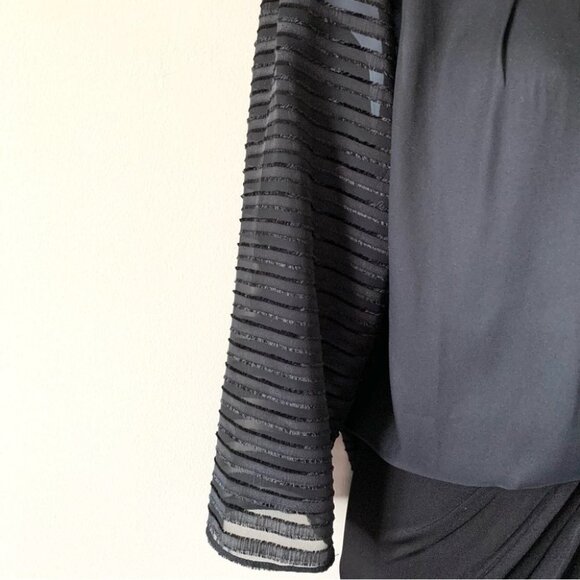 BCBG Women’s Blouse Sheer Striped Sleeve Top 3/4 Length Sleeve Black Size Small - Picture 6 of 11